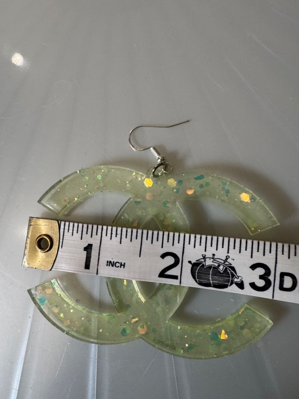 Streetwear Sparkle Yellow CC Fashion Dangle Earrings - Picture 7 of 8